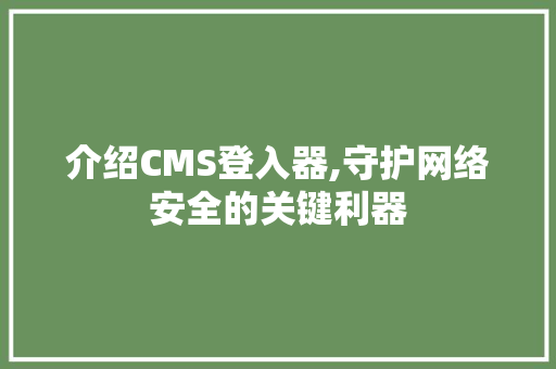 介绍CMS登入器,守护网络安全的关键利器