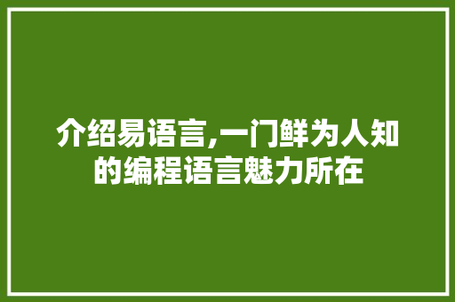 介绍易语言,一门鲜为人知的编程语言魅力所在 SEO关键词