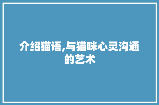 介绍猫语,与猫咪心灵沟通的艺术