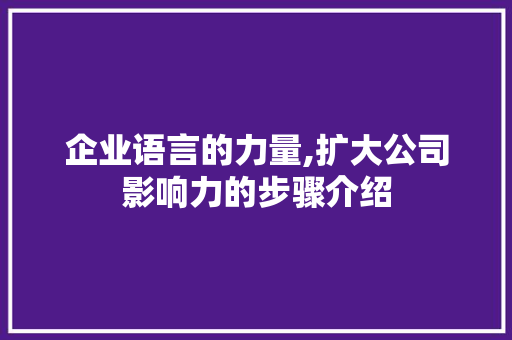 企业语言的力量,扩大公司影响力的步骤介绍 SEO关键词