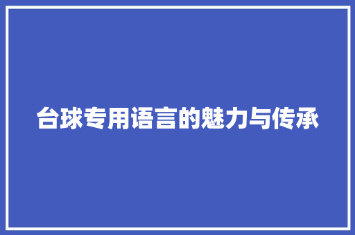 台球专用语言的魅力与传承 神马SEO