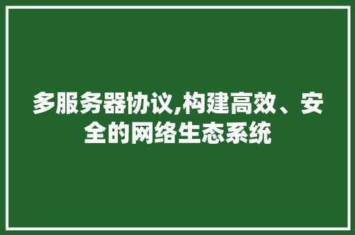 多服务器协议,构建高效、安全的网络生态系统 神马SEO