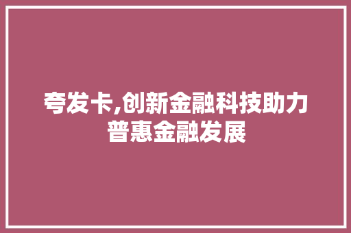 夸发卡,创新金融科技助力普惠金融发展 神马SEO