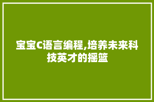 宝宝C语言编程,培养未来科技英才的摇篮