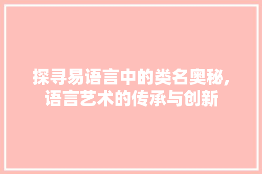 探寻易语言中的类名奥秘,语言艺术的传承与创新