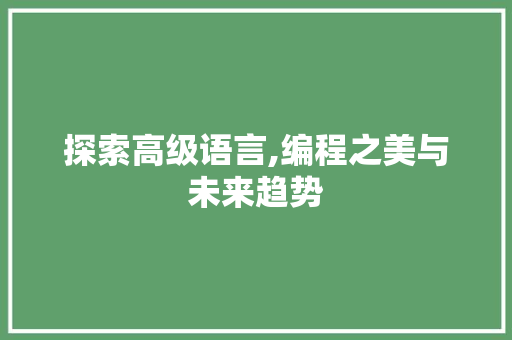 探索高级语言,编程之美与未来趋势