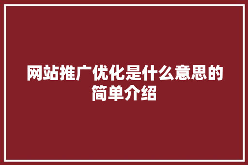 网站推广优化是什么意思的简单介绍 百度SEO 网站推广优化是什么意思的简单介绍 网站推广优化是什么意思的简单介绍 百度SEO