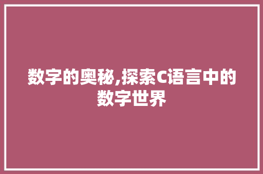 数字的奥秘,探索C语言中的数字世界 神马SEO