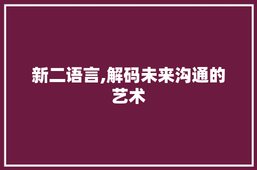 新二语言,解码未来沟通的艺术