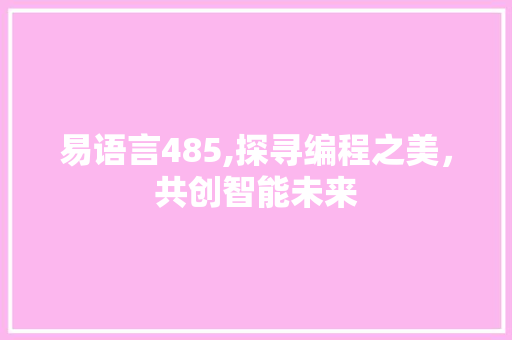 易语言485,探寻编程之美，共创智能未来 SEO关键词
