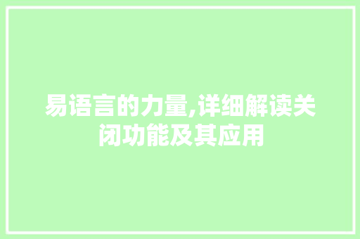 易语言的力量,详细解读关闭功能及其应用