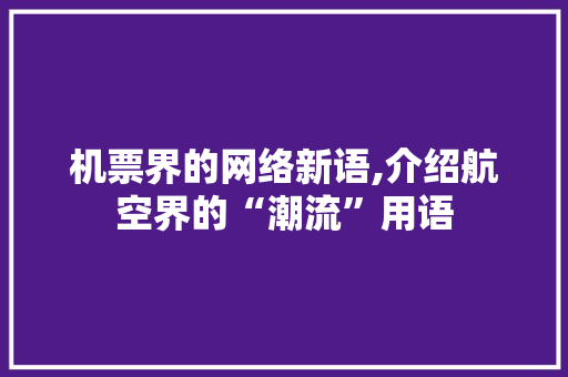 机票界的网络新语,介绍航空界的“潮流”用语
