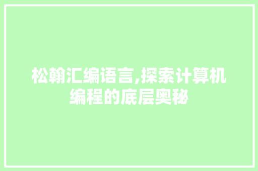松翰汇编语言,探索计算机编程的底层奥秘