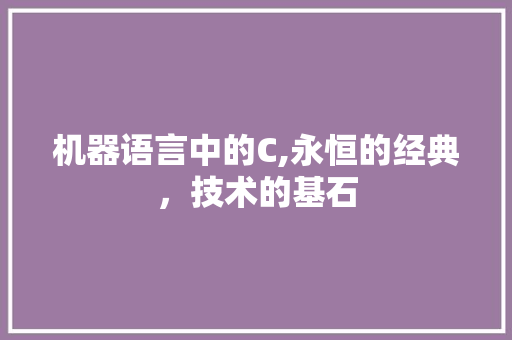 机器语言中的C,永恒的经典，技术的基石