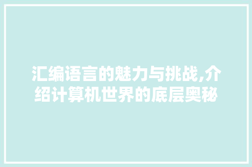 汇编语言的魅力与挑战,介绍计算机世界的底层奥秘