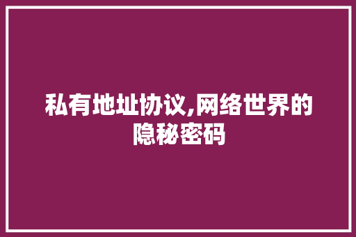 私有地址协议,网络世界的隐秘密码