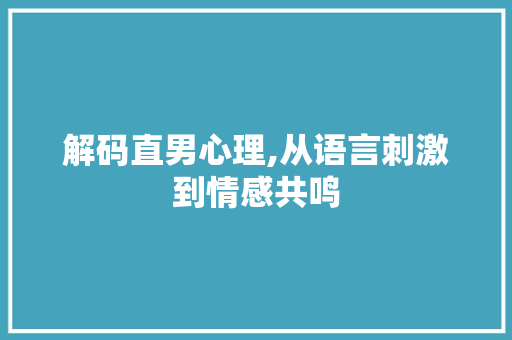 解码直男心理,从语言刺激到情感共鸣 神马SEO