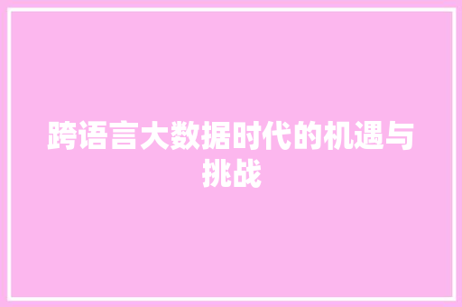 跨语言大数据时代的机遇与挑战 神马SEO