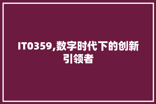 IT0359,数字时代下的创新引领者