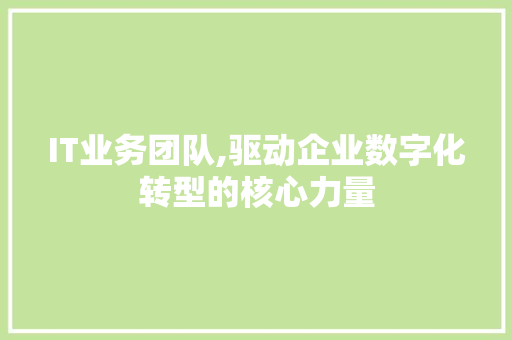 IT业务团队,驱动企业数字化转型的核心力量 搜狗SEO
