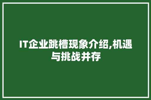 IT企业跳槽现象介绍,机遇与挑战并存