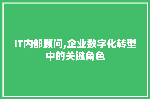 IT内部顾问,企业数字化转型中的关键角色 搜狗SEO
