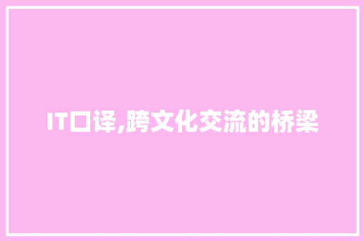 IT口译,跨文化交流的桥梁 神马SEO