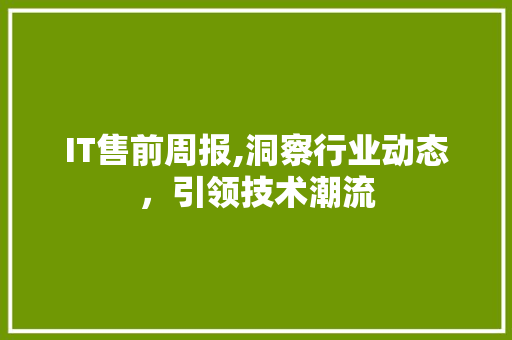 IT售前周报,洞察行业动态，引领技术潮流 神马SEO