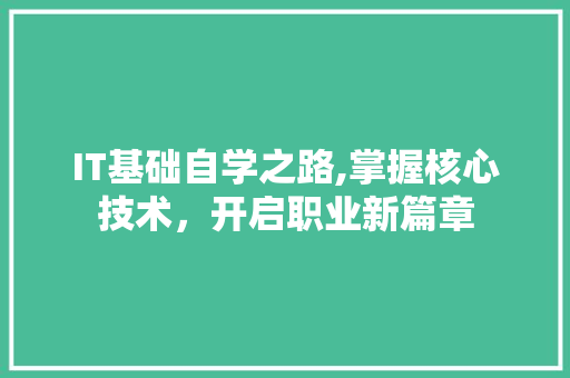 IT基础自学之路,掌握核心技术，开启职业新篇章