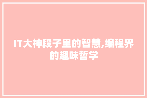 IT大神段子里的智慧,编程界的趣味哲学