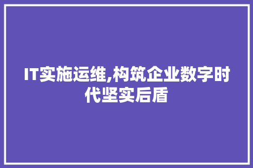 IT实施运维,构筑企业数字时代坚实后盾