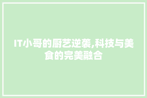 IT小哥的厨艺逆袭,科技与美食的完美融合 搜狗SEO