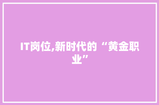 IT岗位,新时代的“黄金职业”