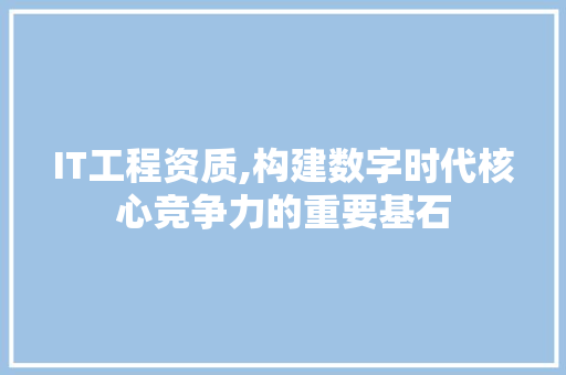 IT工程资质,构建数字时代核心竞争力的重要基石