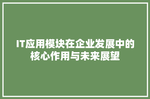 IT应用模块在企业发展中的核心作用与未来展望 网站建设公司