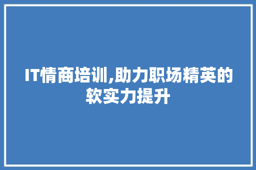 IT情商培训,助力职场精英的软实力提升