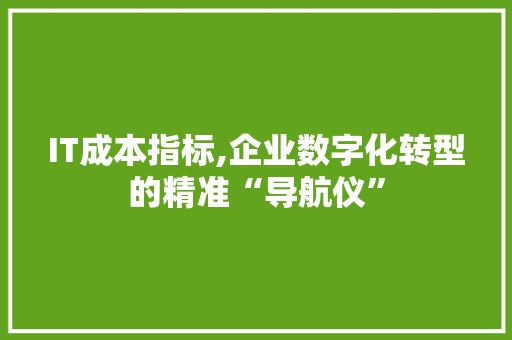 IT成本指标,企业数字化转型的精准“导航仪”