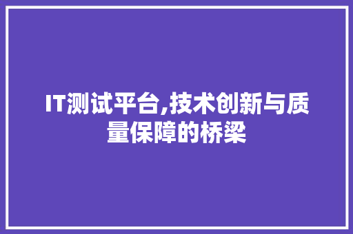 IT测试平台,技术创新与质量保障的桥梁