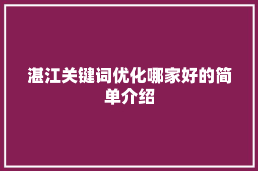 湛江关键词优化哪家好的简单介绍 湛江关键词优化哪家好的简单介绍 SEO关键词