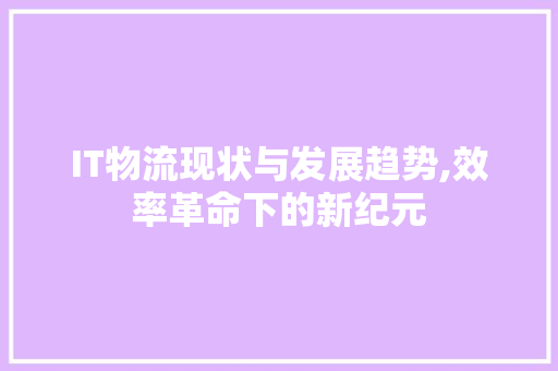 IT物流现状与发展趋势,效率革命下的新纪元