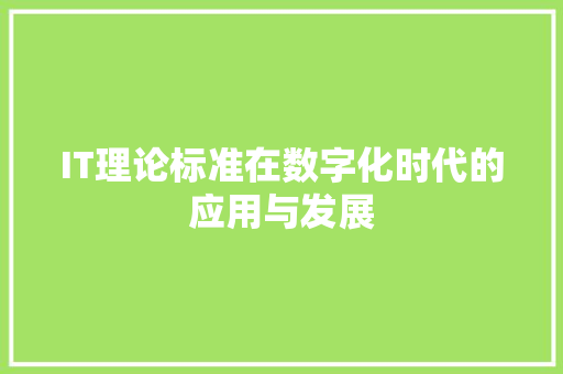 IT理论标准在数字化时代的应用与发展