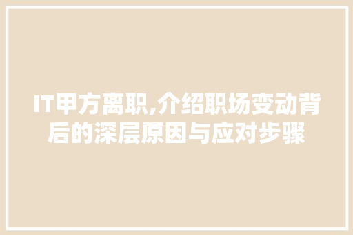 IT甲方离职,介绍职场变动背后的深层原因与应对步骤