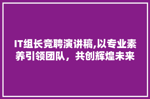 IT组长竞聘演讲稿,以专业素养引领团队，共创辉煌未来