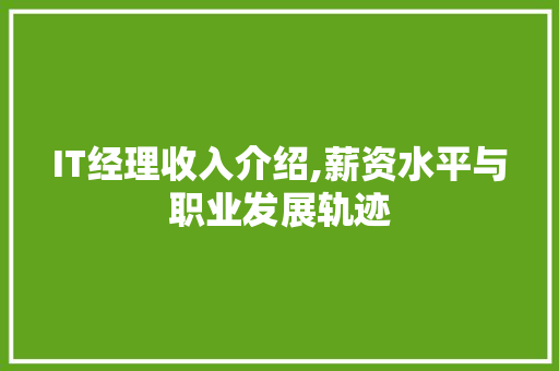 IT经理收入介绍,薪资水平与职业发展轨迹