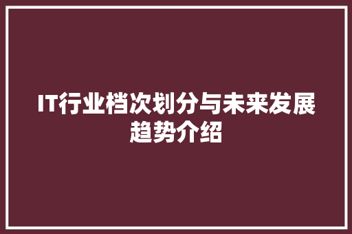 IT行业档次划分与未来发展趋势介绍 SEO关键词