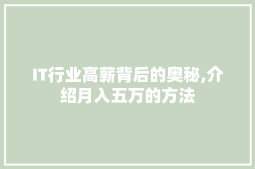 IT行业高薪背后的奥秘,介绍月入五万的方法