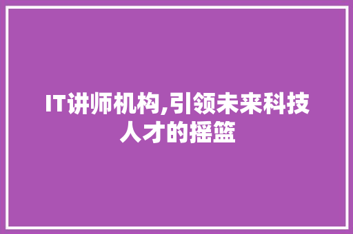IT讲师机构,引领未来科技人才的摇篮