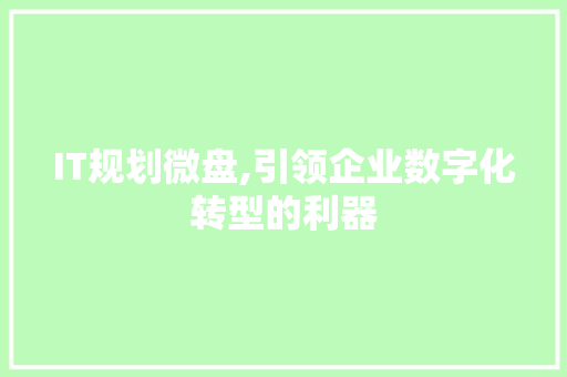 IT规划微盘,引领企业数字化转型的利器