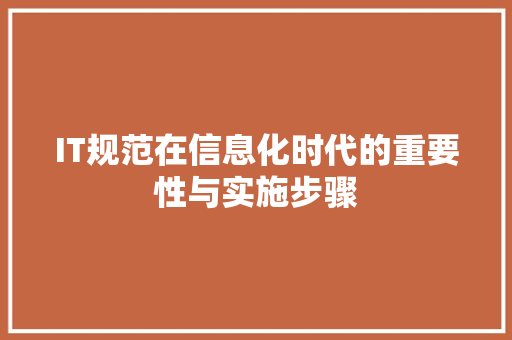 IT规范在信息化时代的重要性与实施步骤