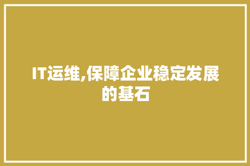 IT运维,保障企业稳定发展的基石